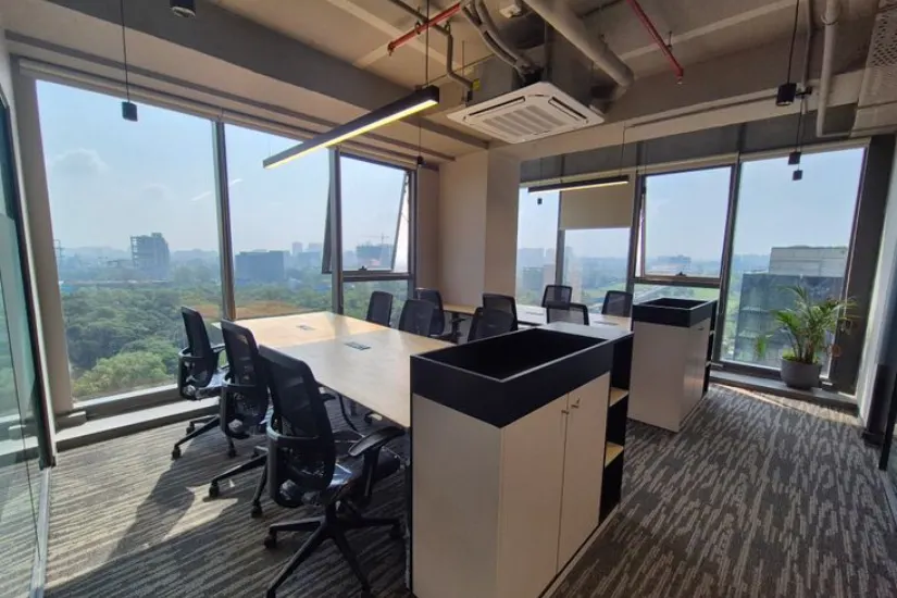 Modern office with large windows